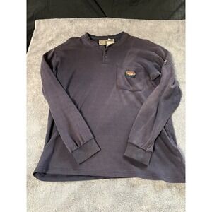 Rasco FR Mens Navy Blue Flame Resistant Henley Work Shirt HRC 2 Long Sleeve L